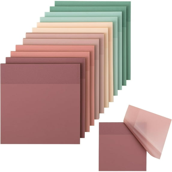 Transparent Sticky Notes, 3”x3”, 12 Pads, 600 Sheets, Boho Colors, Bible Journaling Sticky Notes, See Through Sticky Notes, Translucent Sticky Notes, Stocky Notes for Bible Journaling