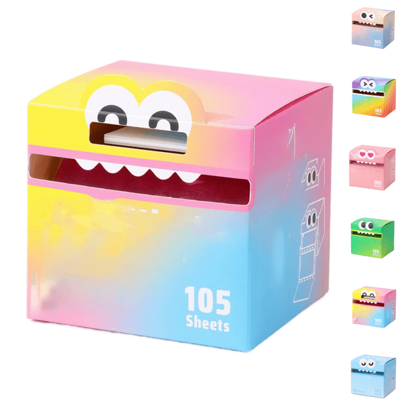 Transparent Sticky Notes, Monster Sticky Note Dispenser, Clear Post It Notes 105 Sheets, Pull‑out Dispenser Sticky Notes, Cute Back To School Supplies for Book Annotation Desk Decor-Light pink