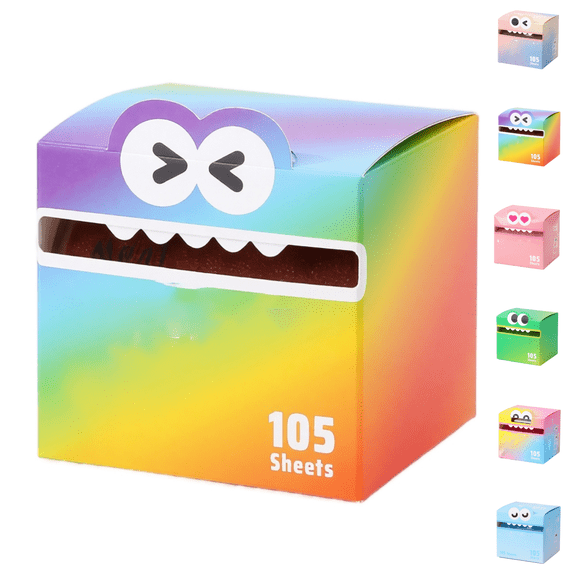 Transparent Sticky Notes, Monster Sticky Note Dispenser, Clear Post It Notes 105 Sheets, Pull‑out Dispenser Sticky Notes, Cute Back To School Supplies for Book Annotation Desk Decor-Multicolor