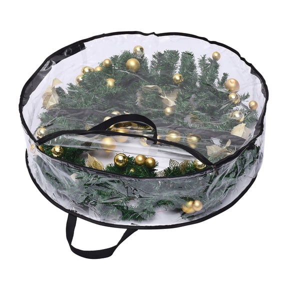 Transparent Storage Bag Christmas Decor Reinforced Canvas Handles Black Border Foldable Durable 30 Inch Carry Organizer