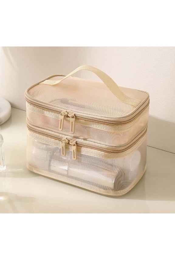 Transparent Storage Bag, Double Layer Portable Toiletry Bag, Waterproof Polyester, Secure Zipper, Spacious Interior, Minimalist Design, Travelers, Everyday Use, Travel Essentials Organizer TOPLIU