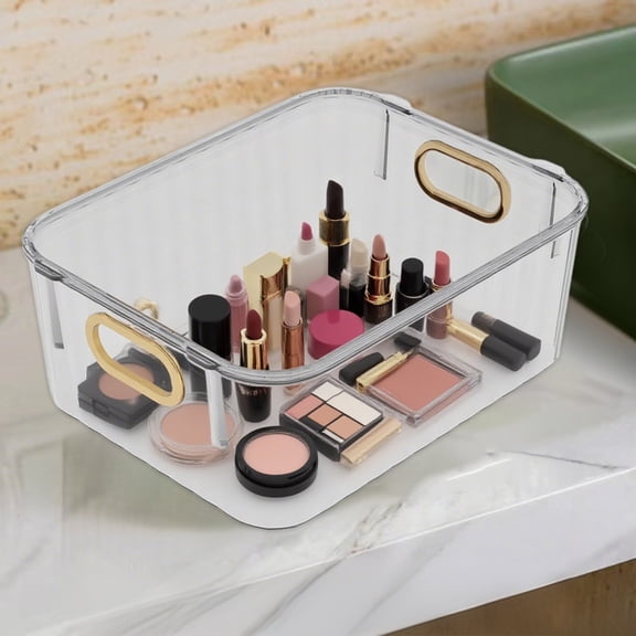 Transparent Storage Box with Lid | Large Capacity PET Organizer | Clear, Green, Gray | Stackable Desktop Storage 18.7x12.4x8.3cm or 27.4x21x10.3cm | Soot-Proof Dustproof Container for Cosmetics