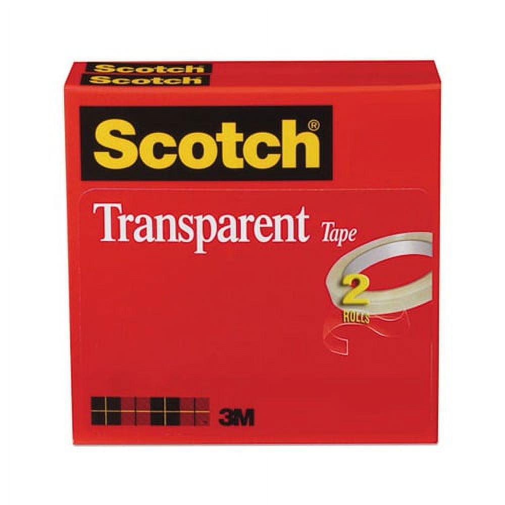 SCOTCH Transparent Tape 3" Core, 0.75" x 72 yds, Transparent, 2/Pack