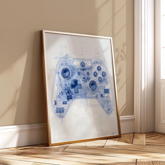 Transparent Tech Gaming Poster Xbox Controller X-Ray Blueprint Wall Decor, Unframed Paper Poster 8x10in