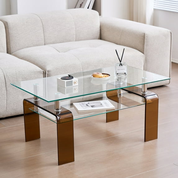 Transparent Tempered Glass Coffee Table Modern Glass Storage Center for Living Room