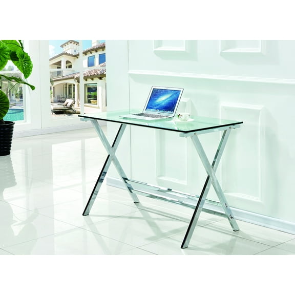 Transparent Tempered Glass Desk, Space-Saving Laptop Workstation with Rounded Edges - Multi-Purpose Sofa Table for Home Office and Living Room, Scratch-Resistant, Child-Safe Design