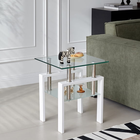 Transparent Tempered Glass Material / Good for Couch and Reception Areas / 2 - Layer Side Table
