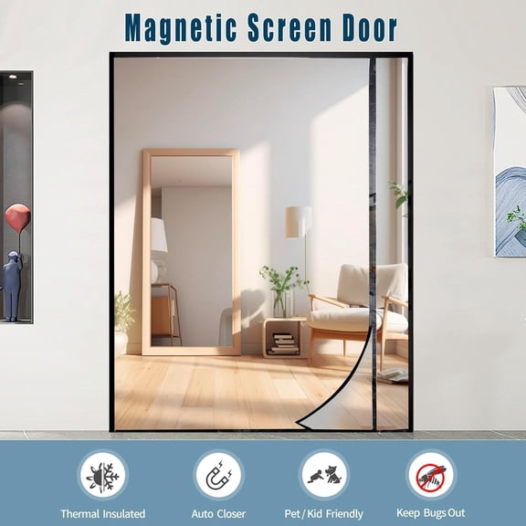 Transparent Thermal Insulated Door Curtain, Reversible Left or Right Side Opening,Magnetic Screen Door, to Keep Warm in Winter Cool in Summer for Air Conditioner Room, Fits Door Size Up to 72" x 80"