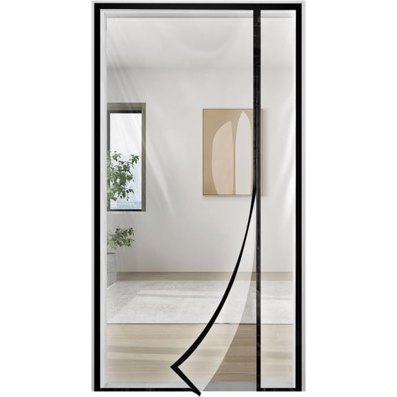 Transparent Thermal Insulated Door Curtain, Reversible Left or Right Side Opening, Screen Door Auto Closer Fits Doors Up to 34" x 80", to Keep Warm in Winter Cool in Summer for Air Conditioner Room