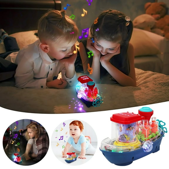 Transparent Toy Car for Toddlers, Mechanical Battery Operated Car Toy, Colorful Moving Gears, LED Lights, Automatic Direction Change, Educational STEM Toy, Indoor Active Play Multicolor