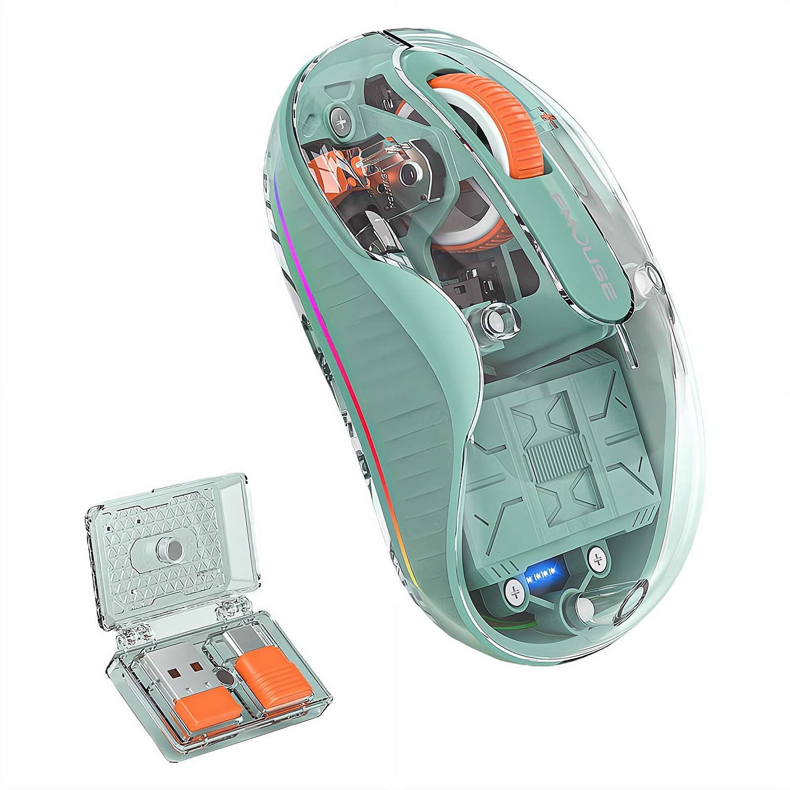 Transparent Tri-Mode Wireless Mouse with USB & Type-C Receivers ...