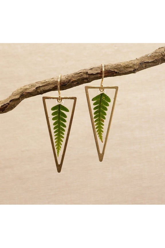 Transparent Triangle Shape Green Leaf Pattern Dangle Earrings Retro Simple Style Alloy Jewelry Holiday Ear Ornaments
