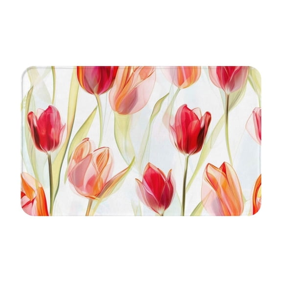 Transparent Tulipa Red Rugs Washable Cover Floor Rug Carpets Home Decorations for Bathroom Kitchen Bedroom Indoor 31.5x20 inch