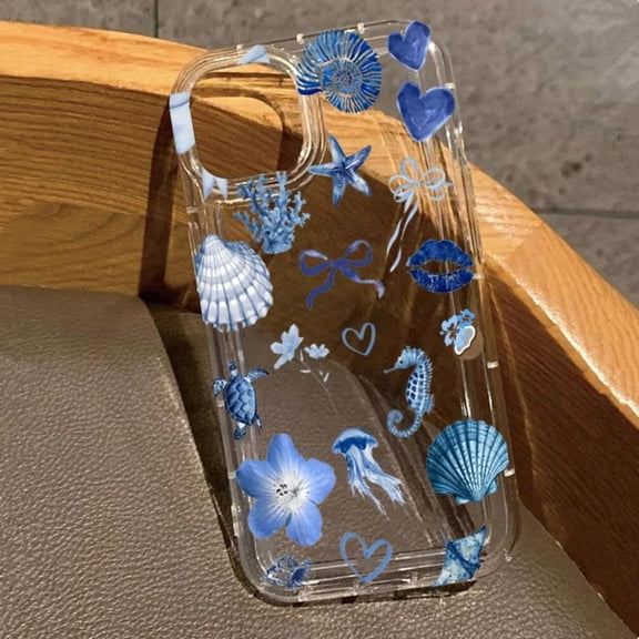 Transparent Turtle Lobster Coconut Print Case for iPhone 16e 16 15 14 13 12 11 Pro Max Mini Soft Covers(for iPhone XR/YCB0063)