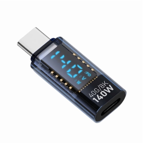 Transparent USB Type C Male to Female Adapter with Digital Display 140W Power Charger 40Gbps Data Transfer Converter