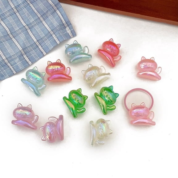 Transparent UV Plating Acrylic Beads Iridescent Cat Shapes Mixed color 25.5x29.9x18.2mm Hole: 4mm