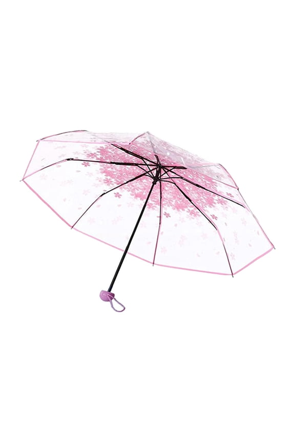 Transparent Umbrella, Pink Clear Rain Umbrella, Transparent Umbrella, High Appearance Triple Fold Design, Compact & Portable