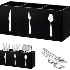 Transparent Utensil Holder for Kitchen Counter, Plastic Silverware Organizer Pen Holder for Desk, 3 Compartments Flatware Caddy for Knife Spoon Fork