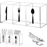 Transparent Utensil Holder for Kitchen Counter, Plastic Silverware Organizer Pen Holder for Desk, 3 Compartments Flatware Caddy for Knife Spoon Fork