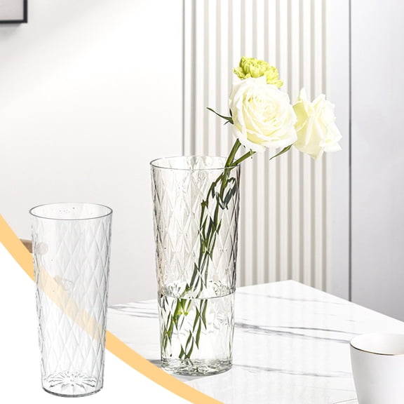 Transparent Vase, Flower Bucket, Plastic Flower Pot, Modern Home Decor, Living Room Centerpiece, Geometric Design
