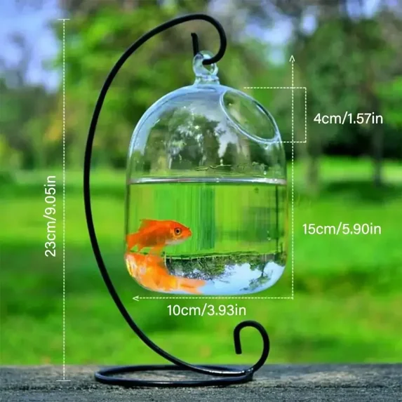 Transparent Vase Ornament with Rack Holder Hanging Glass Aquarium Fish Tank Fish Bowl Home Decoration Fish Tanks Aquarium Tank