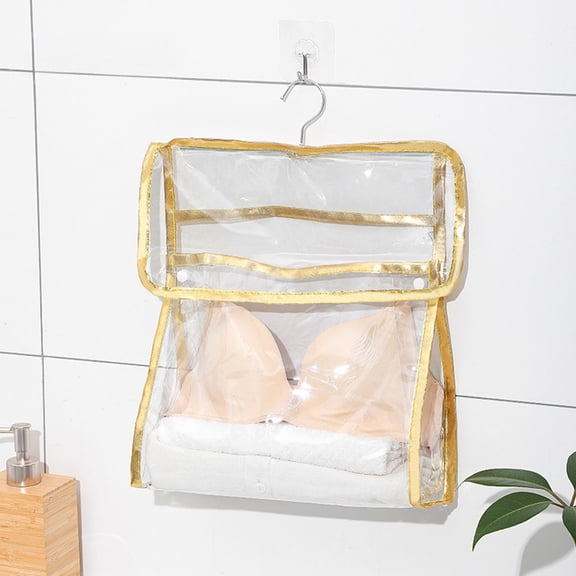 Transparent Wall Hanging Bathroom Clothes Bag - Waterproof Dorm Supplies Dorm Room Essentials Waterproof Shower Storage Organizer(Gold)