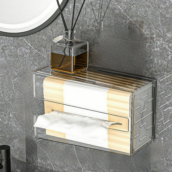 Transparent Wall Mounted Tissue Box Holder, Non-Destructive Adhesive, for Bathroom Kitchen Living Room