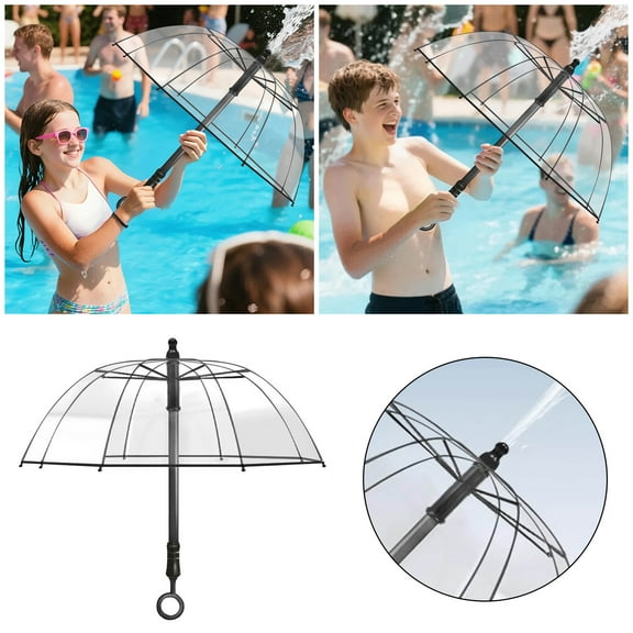 Transparent Water Blaster Umbrella - 2-in-1 Rain Shield & Super Soaker Toy for Kids & Adults, for Pool Parties, Beach Games & Backyard Water Battles