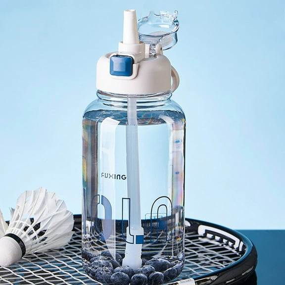 Transparent Water Bottle with Straw and Graduated, Daily Hydration, Vacuum Bottles, Leakproof Popup Cap, BPA FREE - 850ml(White)