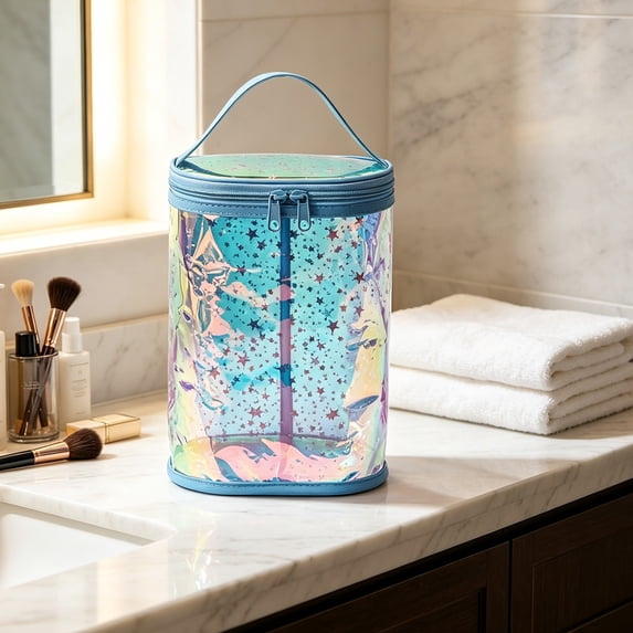 Transparent Water Repellent Travel Storage Bag with Star Pattern, Large Capacity PVC Toiletry Cosmetic Bag, Portable Leakproof Makeup Organizer
