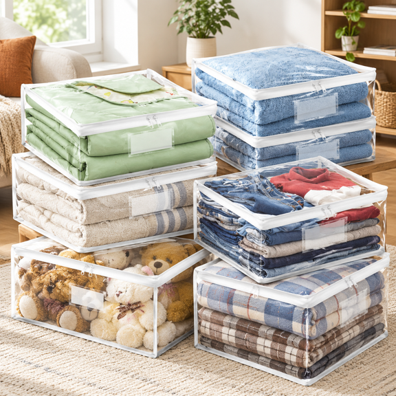 Transparent White 10.5 x 10.5 x 2.5 Inch - 8 Pack Plastic Zippered Storage Bags