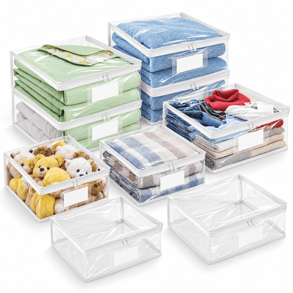 Zippered Transparent White 10.5 x 10.5 x 2.5 Inch - 8 Pack Plastic Zippered ...