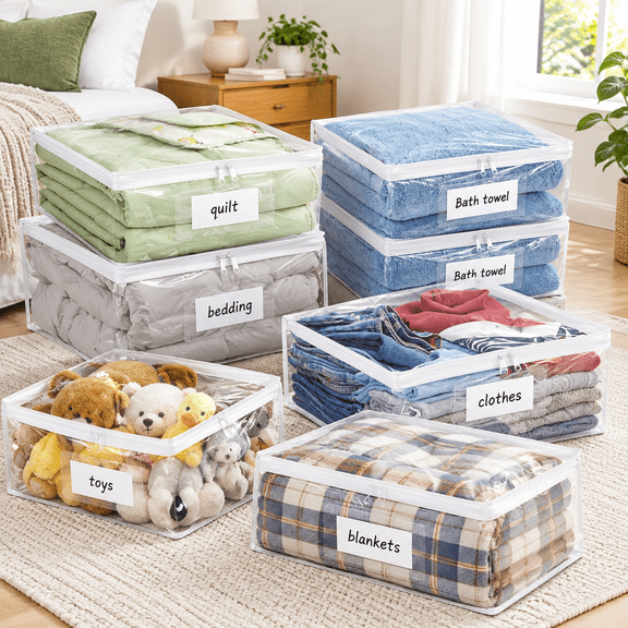 Transparent White 10.5 x 10.5 x 2.5 Inch - 8 Pack Poly Storage Bags with Easy-Glide Zipper