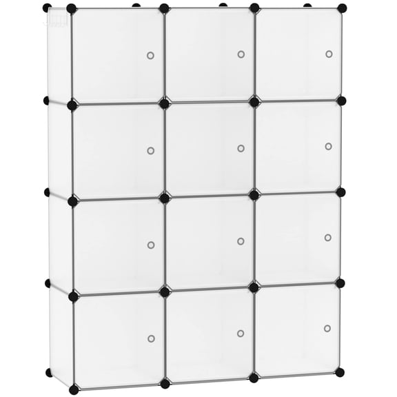 Transparent White Plastic Modular Cube Storage Organizer with Doors for Home Living Room