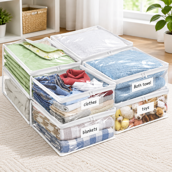 Transparent White Plastic Storage Bags, 25 x 21 x 11 Inch - 8 Pack