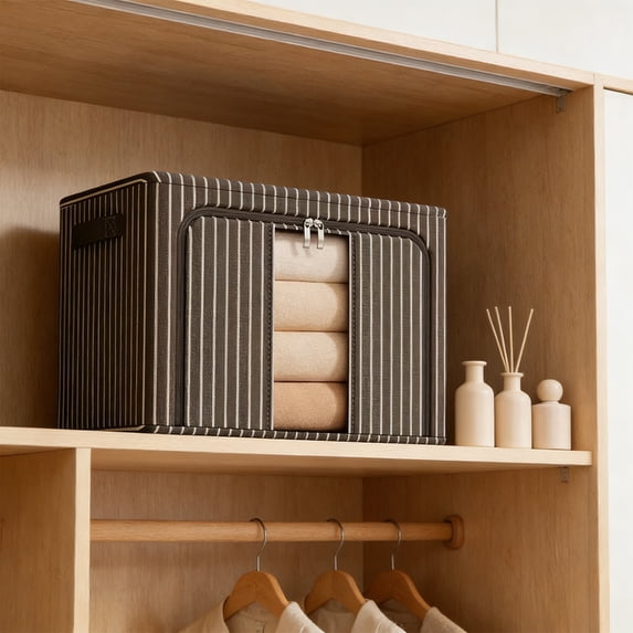 Transparent Window Fabric Storage Box Oxford Cloth with Steel Frame, Stackable Foldable Clothes Organizer for Closet Under Bed, See-Through Bin for Seasonal Items Blankets and Linens