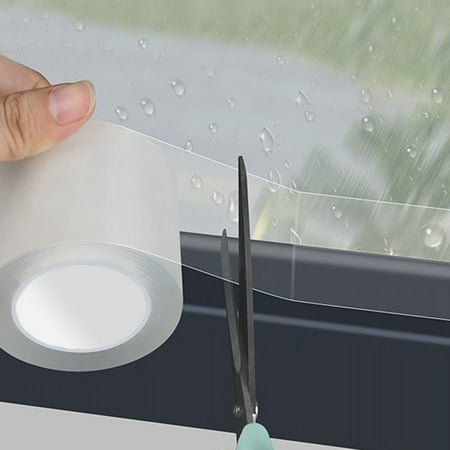 Transparent Window Weather Sealing Tape 2.76 Inch x 16.5 FT Weather Stripping Residue-Free Clear Window Insulation Caulk Tape for Shower Glass Gaps and Clear Tape Doors Windows Windproof Tape