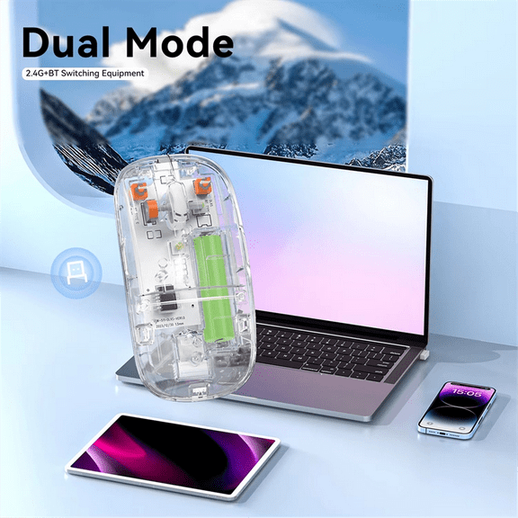 Transparent Wireless Mouse 2.4G USB Bluetooth Rechargeable Ergonomic Gaming Mouse for PC Laptop Desktop Dual-mode Mute