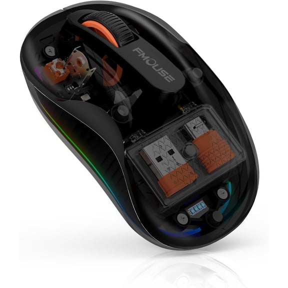 Transparent Wireless Mouse, Tri-Mode Bluetooth 5.1 & 2.4GHz, USB-A & USB-C Receiver, Silent Rechargeable RGB, 3 Devices for MacBook Laptop iPad PC, Business Minimalist Black