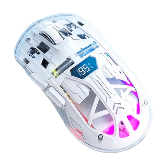 Transparent Wireless Mouse with Digital Screen,2.4G RGB 4000DPI 5-Step Adjustment,Bass Keys,Bluetooth Gamer Mouse,A