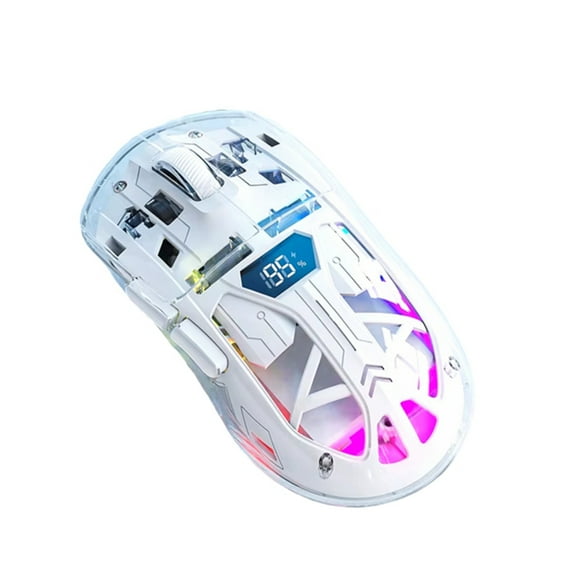 Transparent Wireless Mouse with Digital Screen,2.4G RGB 4000DPI 5-Step Adjustment,Bass Keys,Bluetooth Gamer Mouse,A