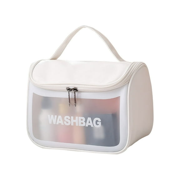 Transparent Women's Cosmetic Makeup Bag Pu Flip Top Washable Translucent Portable Travel Storage Organizer Pouch
