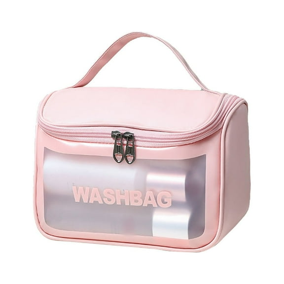 Transparent Women's Cosmetic Makeup Bag Pu Flip Top Washable Translucent Portable Travel Storage Organizer Pouch
