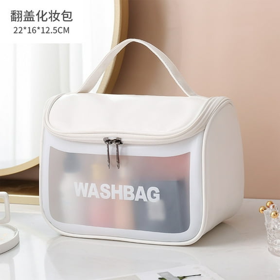 Transparent Women's Makeup Scrub Wash Bag - Pu Flip Wash Bag for Efficient Cosmetic Storage and Organization