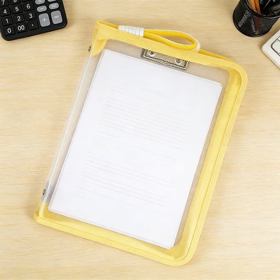 Transparent Zipper Closure Tote Bag, A4 Folder Exam Paper Document Organizer, Waterproof Flat Opening Clipboard, Blue Green Pink Yellow