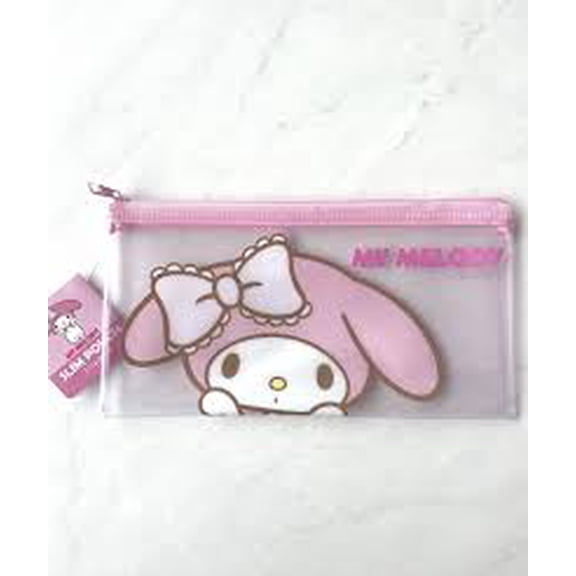 Transparent Zipper Pouch  Clear Big Face Mel Vinyl Accessory Bag with Pastel Printed Design
