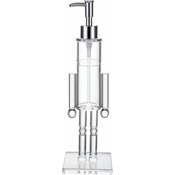 Transparent acrylic nutcracker soap dispenser, 11.8 inches, Christmas decorative manual press-type refillable lotion container, suitable for Christmas kitchen and bathroom countertop decoration.