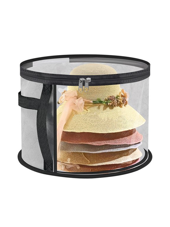 Transparent hat storage bucket Foldable round hat storage bag portable travel hat storage bag household sundries storagebag(One Size,b)
