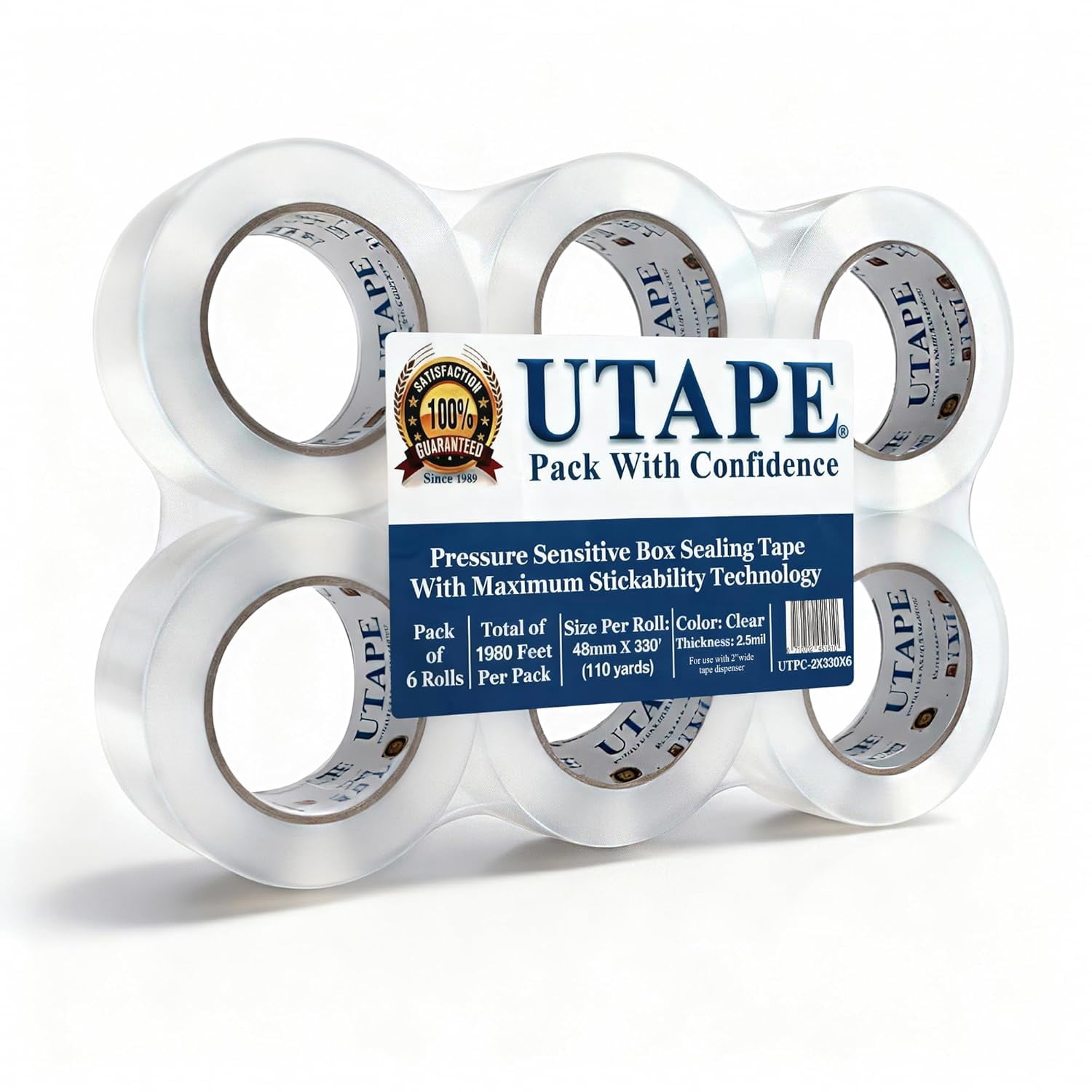 Transparent heavy duty packing tape, for moving boxes, 6-pack, each roll 2-inch 110-yard, tough transparent cardboard sealing tape, for packaging and mailing, total length 660 yards