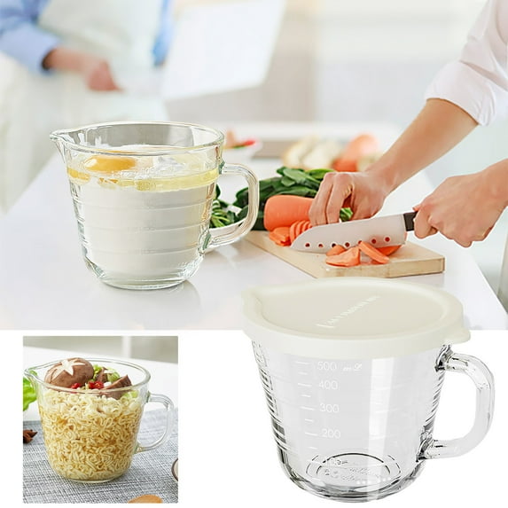Transparent microwave-safe glass measuring cup with handle, baking and cooking kitchen bowl